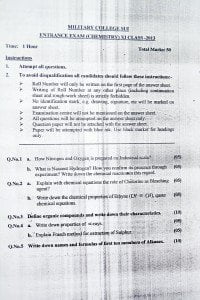 Military College SUI Chemistry 2013 Ist Year Paper