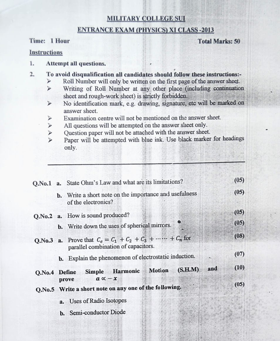 Military college jhelum sample papers